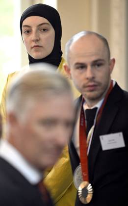 King Philippe and Queen Mathilde receive the Belgian athletes of 2024 BRUSSELS, BELGIUM - NOVEMBER 07 : Sarah Chaâri Taekwondo). King Philippe and Queen Mathilde receive the Belgian athletes who have particularly distinguished themselves in 2024 (Paris Olympic and Paralympic Games, European or world championship in an Olympic or Paralympic discipline) on November 7, 2024 in Brussels, Belgium, 07 11 2024 Brussels Belgium Copyright: xDidierxLebrunx