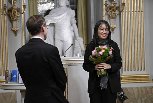 STOCKHOLM, SWEDEN 20241207 Mats Malm, Permanent President of the Swedish Academy, and Nobel Laureate in Literature Han Kang after this years Nobel Prize Lecture in Literature at the Swedish Academy on Saturday STOCKHOLM SWEDEN x10050x Copyright: xPontusxLundahl TTx NOBELFÖRELÄSNING LITTERATUR 2024 AoxlL3SS5iI