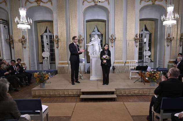 STOCKHOLM, SWEDEN 20241207 Mats Malm, Permanent President of the Swedish Academy, and Nobel Laureate in Literature Han Kang after this years Nobel Prize Lecture in Literature at the Swedish Academy on Saturday STOCKHOLM SWEDEN x10050x  Copyright: xPontusxLundahl TTx NOBELFÖRELÄSNING LITTERATUR 2024 2PnISzfkGcc