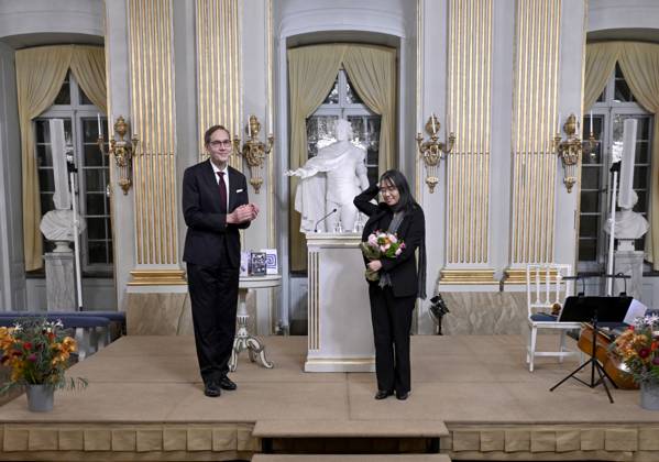 STOCKHOLM, SWEDEN 20241207 Mats Malm, Permanent President of the Swedish Academy, and Nobel Laureate in Literature Han Kang after this years Nobel Prize Lecture in Literature at the Swedish Academy on Saturday STOCKHOLM SWEDEN x10050x  Copyright: xPontusxLundahl TTx NOBELFÖRELÄSNING LITTERATUR 2024 eTSoyFZV_HU