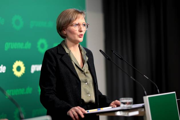Franziska Brandner, co-chair of Buendnis 90 Die Gruenen, press conference after the committee meetings and the Gelbhaar case, DEU, Berlin, 20 01 2025