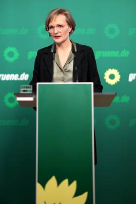 Franziska Brandner, co-chair of Buendnis 90 Die Gruenen, press conference after the committee meetings and the Gelbhaar case, DEU, Berlin, 20 01 2025