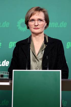 Franziska Brandner, co-chair of Buendnis 90 Die Gruenen, press conference after the committee meetings and the Gelbhaar case, DEU, Berlin, 20 01 2025