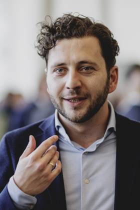 Felix Banaszak, Co-Chairman of Buendnis 90 Die Gruenen, recorded during the constituent parliamentary group meeting of Buendnis 90 Die Gruenen after the Bundestag elections in Berlin, 25 02 2025 Berlin Germany Copyright: xFlorianxGaertnerx