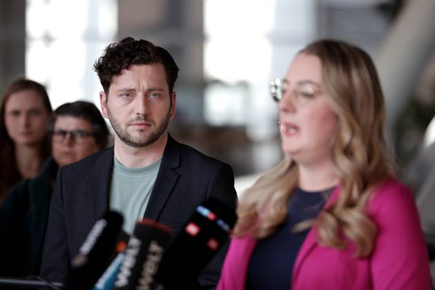 Felix Banaszak, Co-Chair of Buendnis 90 Die Gruenen, Katharina Droege, Co-Chair of Buendnis 90 Die Gruenen parliamentary group, joint statement by the Federal Executive Committee and the parliamentary group of the Greens, DEU, Berlin, 10 03 2025