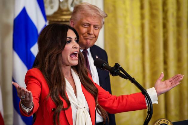 Kimberly Guilfoyle, President Trump s nominee to be the US ambassador to Greece, speaks alongside President Donald Trump during a Greek Independence Day event in the East Room at the White House in Washington, DC on Monday, March 24, 2025. President Trump signed a proclamation recognizing March 25th as Greek Independence Day during the event.  WAX20250324137 SamuelxCorum