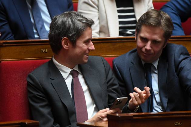 NEWS : Questions au gouvernement - Assemblee nationale, Paris - 08 04 2025 Gabriel Attal - Questions au gouvernement - Assemblee nationale, Paris.  Copyright: xLionelxUrmanx