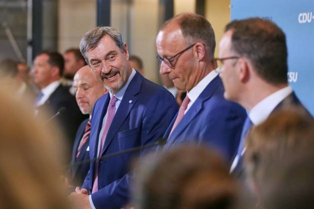 Berlin, Germany, 05 05 2025 German Bundestag Press conference after parliamentary group meeting of CDU CSU L R Alexander Hoffmann, Markus Söder, Friedrich Merz, Jens Spahn Copyright: xdtsxNachrichtenagenturx dts_65580