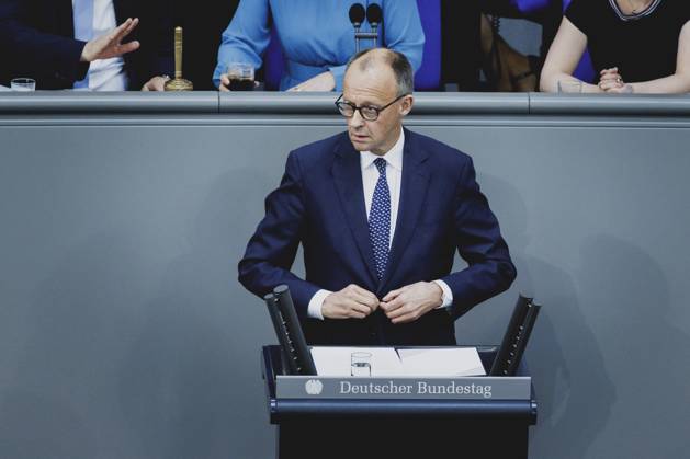 Friedrich Merz CDU , Federal Chancellor, taken during the first government declaration in the German Bundestag as Federal Chancellor in Berlin, 14 05 2025 Berlin Germany Copyright: xFlorianxGaertnerx