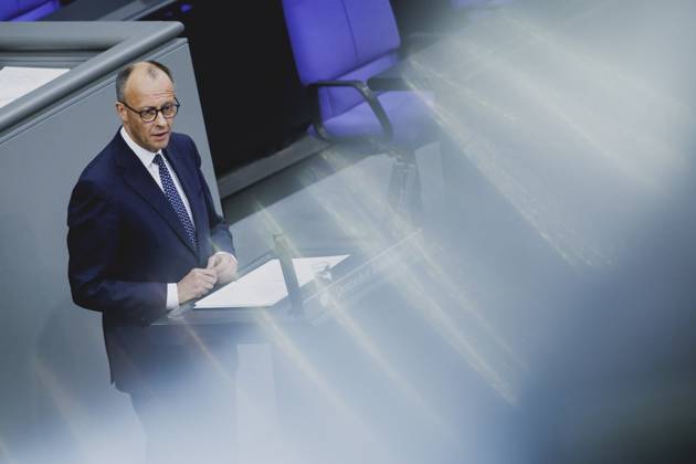 Friedrich Merz CDU , Federal Chancellor, taken during the first government declaration in the German Bundestag as Federal Chancellor in Berlin, 14 05 2025 Berlin Germany Copyright: xFlorianxGaertnerx