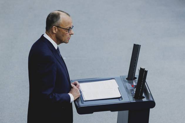 Friedrich Merz CDU , Federal Chancellor, taken during the first government declaration in the German Bundestag as Federal Chancellor in Berlin, 14 05 2025 Berlin Germany Copyright: xFlorianxGaertnerx