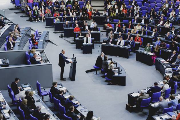 Friedrich Merz CDU , Federal Chancellor, taken during the first government declaration in the German Bundestag as Federal Chancellor in Berlin, 14 05 2025 Berlin Germany Copyright: xFlorianxGaertnerx
