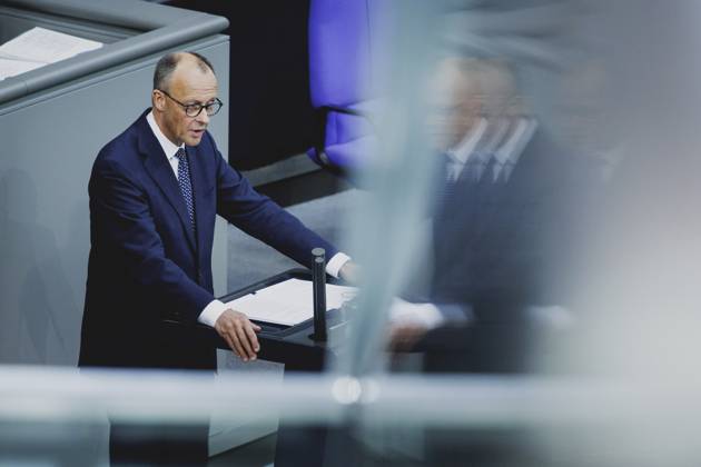 Friedrich Merz CDU , Federal Chancellor, taken during the first government declaration in the German Bundestag as Federal Chancellor in Berlin, 14 05 2025 Berlin Germany Copyright: xFlorianxGaertnerx