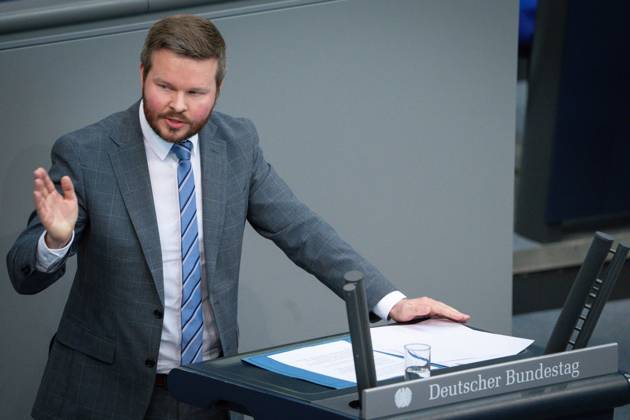 German Bundestag, 4th plenary session Michael Espendiller AfD in portrait during his speech on the agenda item Finance and Budget at the 4th session of the German Bundestag in Berlin, 15 05 2025 Berlin Berlin Germany