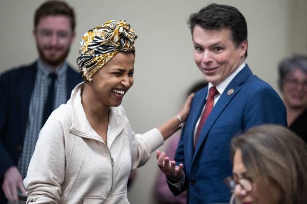 House Budget Committee Sunday Markup UNITED STATES - MAY 18: Rep. Ilhan Omar, D-Minn., and ranking member Rep. Brendan Boyle, D-Pa., are seen during the House Budget Committee markup of the Concurrent Resolution on the Budget for FY2025,? in Cannon building on Sunday, May 18, 2025. (Tom Williams CQ Roll Call) Washington DC United States EDITORIAL USE ONLY Copyright: x2025xCQ-RollxCall,xInc.x TomxWilliamsx rollcallpix165106