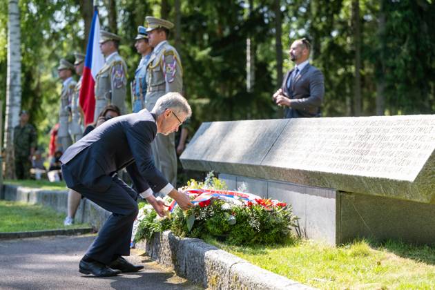 Czech Senate President Milos Vystrcil took part in commemorative act on the 83rd anniversary of the extermination of the Lezaky settlement, at the Lezaky Memorial, Miretice, Chrudim district, Pardubice Region, June 22, 2025. (CTKxPhoto JosefxVostarek) CTKPhotoP2025062202635  CTKPhotoP2025062202635