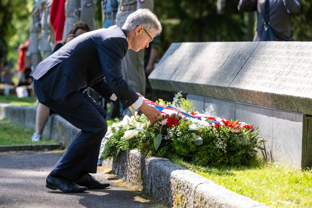 Czech Senate President Milos Vystrcil took part in commemorative act on the 83rd anniversary of the extermination of the Lezaky settlement, at the Lezaky Memorial, Miretice, Chrudim district, Pardubice Region, June 22, 2025. (CTKxPhoto JosefxVostarek) CTKPhotoP2025062202636  CTKPhotoP2025062202636