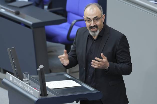 German Bundestag, 14 Plenary Session Alaa Alhamwi Gruene in portrait during his first speech in the German Bundestag on the agenda item Climate Change Impact Adjustment Act at the 14th session of the German Bundestag in Berlin, 26 06 2025 Berlin Berlin Germany