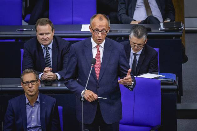 Friedrich Merz CDU , Federal Chancellor, recorded during a government survey in Berlin, 09 07 2025 Berlin Germany Copyright: xJulianexSonntagx