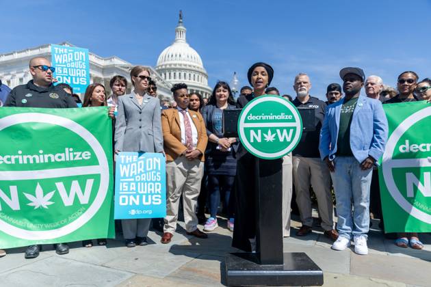 Congresswomen Ilhan Omar and Dina Titus press conference outside the U.S. Capitol WASHINGTON, DC, UNITED STATES- APRIL 29: Congresswomen Ilhan Omar (D-MN) speaks at a press conference outside the U.S. Capitol, on efforts to decriminalize cannabis, in Washington, DC, United States on April 29, 2025. Washington United States. Editorial use only. Please get in touch for any other usage.  Copyright: x2025xAnadoluxNathanxPosnerx