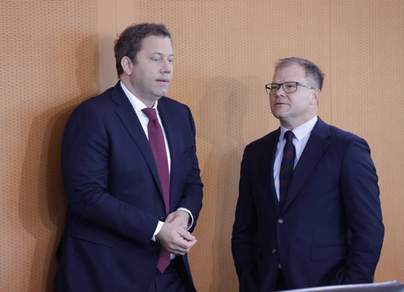 Lars Klingbeil, Federal Minister of Finance , Carsten Schneider, Federal Minister for the Environment, Climate Protection, Nature Conservation and Nuclear Safety, Germany, Berlin, Federal Chancellery, At its 12th meeting on July 30, 2025, the Federal Cabinet will discuss, among other things, the draft bill on the adop