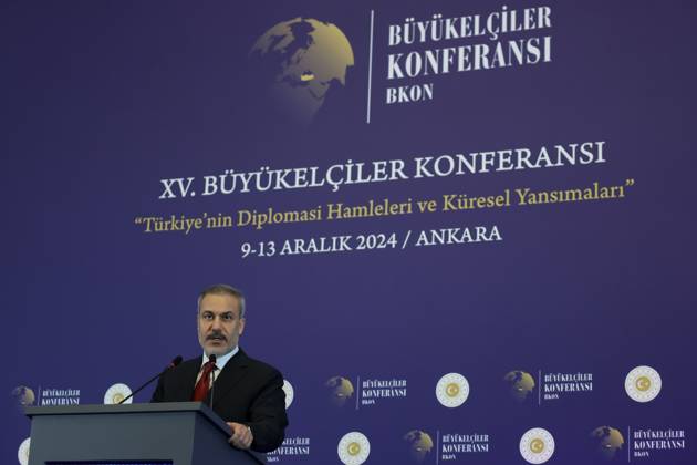 Turkish Foreign Minister Hakan Fidan ANKARA, TURKIYE - DECEMBER 9: Turkish Foreign Minister Hakan Fidan attends the official opening ceremony of the 15th Ambassadors Conference in the capital Ankara, Turkiye on December 9, 2024. Ankara Turkey. Editorial use only. Please get in touch for any other usage. Copyright: x2025xAnadoluxArdaxKücükkayax