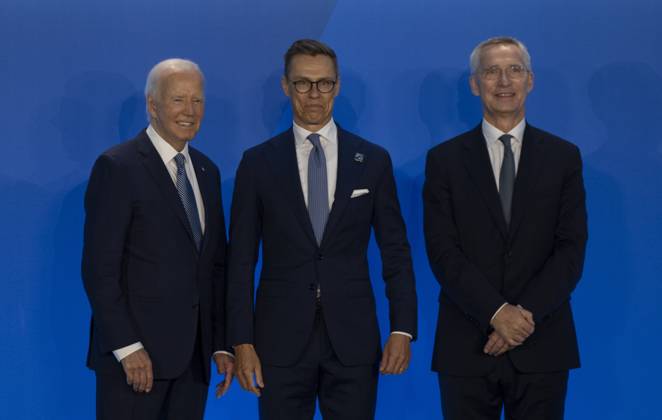 Finland s President Alexander Stubb attends NATO summit in US WASHINGTON, DC - JULY 10: U.S. President Joe Biden (L), NATO Secretary General Jens Stoltenberg (R) and Finland s President Alexander Stubb (C) pose for a photo during the 75th NATO anniversary summit at the Walter E. Washington Convention Center on July 10, 2024 in Washington D.C., USA. Washington United States. Editorial use only. Please get in touch for any other usage. Copyright: x2025xAnadoluxCelalxGüneÅüx