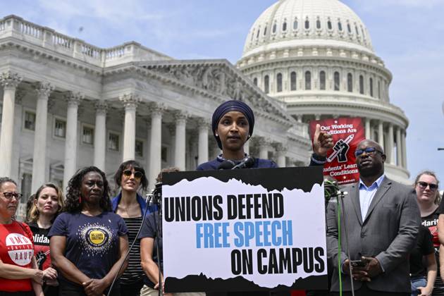 US lawmakers back free speech on college campuses WASHINGTON DC, UNITED STATES - MAY 23: University union representatives held a press conference in front of Congress to advocate for the protection of free speech on campuses in Washington DC, United States on May 23, 2024. United States Representative Ilhan Omar speaks during the press conference. District of Columbia United States. Editorial use only. Please get in touch for any other usage.  Copyright: x2025xAnadoluxCelalxGüneÅüx