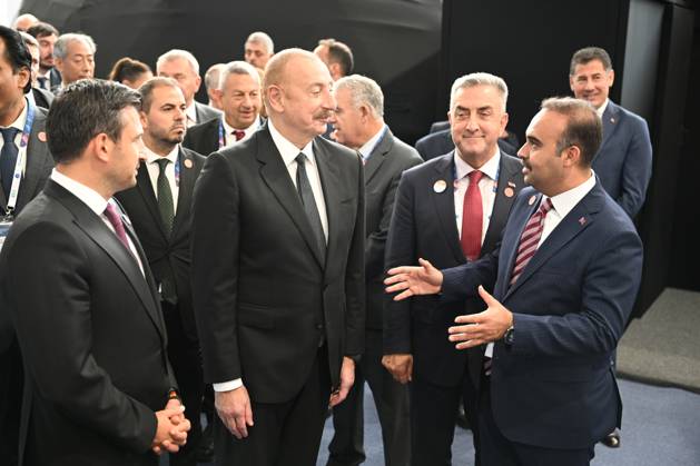 74th International Astronautical Congress kicks off in Azerbaijan BAKU, AZERBAIJAN - OCTOBER 02: Turkish Minister of Industry and Technology Mehmet Fatih Kacir (R) talks to Azerbaijani President Ilham Aliyev (2nd L) as they attend the opening ceremony of 74th International Astronautical Congress - IAC in Baku, Azerbaijan on October 02, 2023. Baki Azerbaijan. Editorial use only. Please get in touch for any other usage. Copyright: x2025xAnadoluxMuhammedxAbdullahxKurtarx