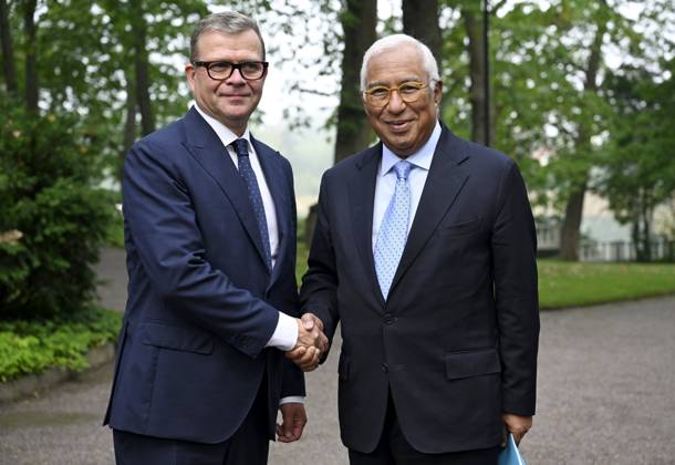 Finnish Prime Minister Petteri Orpo (L) welcomed visiting European Council President Antonio Costa before their meeting at the Prime Minister s official residence Kesäranta in Helsinki, Finland on September 8, 2025. Helsinki Finland Copyright: xRonixRekomaax LKFTJK20250908092233LSHF