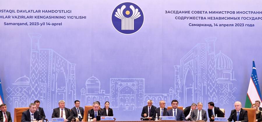 Commonwealth of Independent States summit in Samarkand, Uzbekistan TASHKENT, UZBEKISTAN - APRIL 14: A view from a hall during Foreign Ministers of the Commonwealth of Independent States summit at the Congress Center in Samarkand, Uzbekistan on April 14, 2023. Taskent Uzbekistan. Editorial use only. Please get in touch for any other usage. Copyright: x2025xAnadoluxBahtiyarxAbdülkerimovx