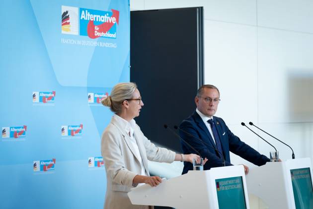AfD, Alice Weidel, Tino Chrupalla Bundestag, Bundestag parliamentary group, AfD, press statement, chairperson, federal spokesperson, Alice Weidel, chairperson, federal spokesperson, Tino Chrupalla Berlin Berlin GER