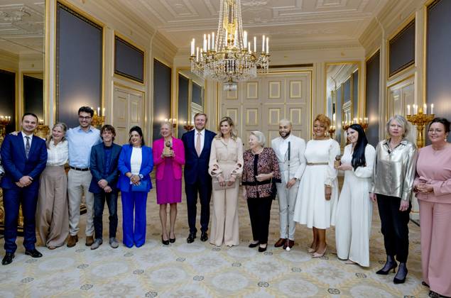 09-10-2025 Palace Queen Maxima, with King Willem-Alexander and Princess Beatrix, attended the 2025 Appeltjes van Oranje (Apples of Orange) awards at palace Noordeinde in The Hague. Winners are Straatconsultaat, Pro Bista and Takecarebnb Â  Copyright: xPPEx