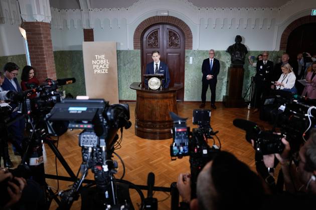 Nobel Peace Prize 2025 Oslo 20251010 The Chairman of the Nobel Committee, Jorgen Watne Frydnes, announces that Venezuelas opposition leader Maria Corina Machado is the winner of the Nobel Peace Prize for 2025 The announcement will take place at the Nobel Institute in Oslo on Friday Photo Rodrigo Freitas NTB Oslo Norway TaiCAzoSNB8 EDITORIAL USE ONLY Ref POLTaiCAzoSNB8 jpg  Copyright: xRodrigoxFreitasx xNTBx