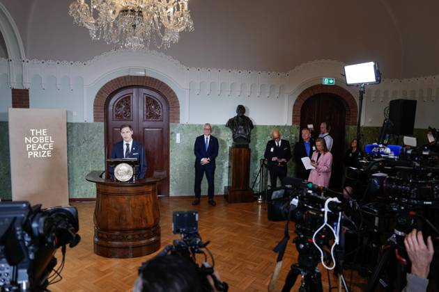 Nobel Peace Prize 2025 Oslo 20251010 The Chairman of the Nobel Committee, Jorgen Watne Frydnes, announces that Venezuelas opposition leader Maria Corina Machado is the winner of the Nobel Peace Prize for 2025 The announcement will take place at the Nobel Institute in Oslo on Friday Photo Rodrigo Freitas NTB Oslo Norway sDv3Dr2SmOs EDITORIAL USE ONLY Ref POLsDv3Dr2SmOs jpg  Copyright: xRodrigoxFreitasx xNTBx