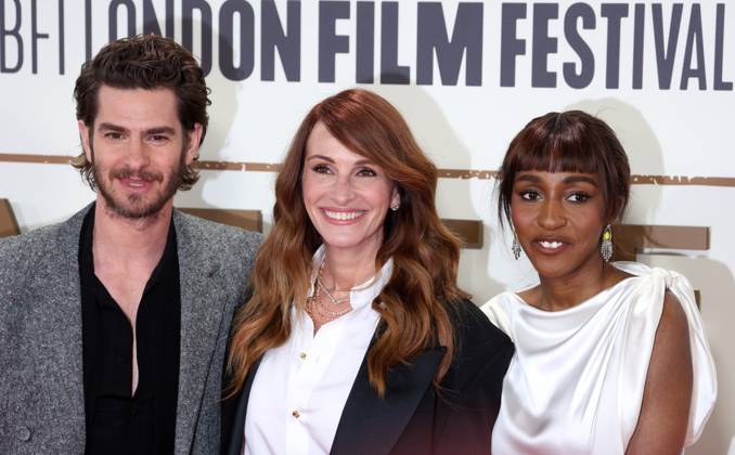 October 11, 2025, London, United Kingdom: Andrew Garfield, Julia Roberts and Ayo Edebiri attend the After the Hunt Headline Gala at the 69th BFI London Film Festival at The Royal Festival Hall. London United Kingdom - ZUMAs197 20251011_aaa_s197_231 Copyright: xFredxDuvalx