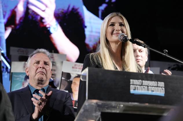 Scene in Tel Aviv U.S. President Donald Trump s daughter Ivanka Trump, flanked by U.S. special envoy to the Middle East Steve Witkoff,(L) speaks as people call for the early release of hostages held by Hamas during a rally in Tel Aviv on Oct. 11, 2025, a day after a cease-fire between Hamas and Israel went into effect in the Gaza Strip.  A14AA0004933473P