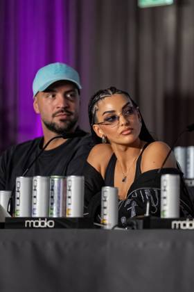Press conference Fame Fighting 2025 Yasin Cilingir and Jennifer Iglesias at the press conference for Fame Fighting 2025 on 11 10 2025 at the Atlantic Hotel Essen Essen Atlantic Hotel Nordrhein Westfalen