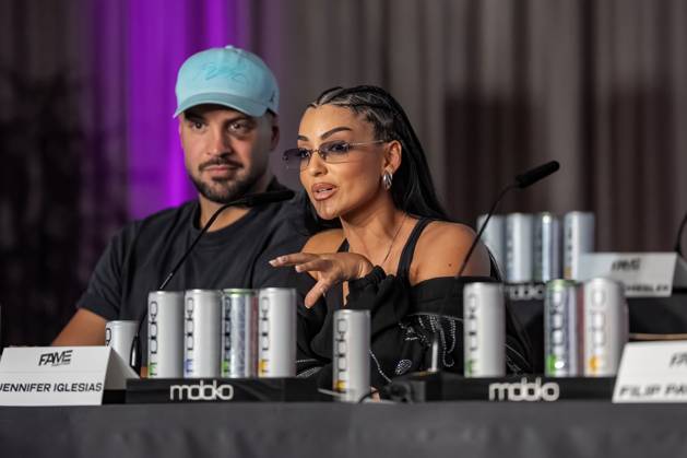 Press conference Fame Fighting 2025 Yasin Cilingir and Jennifer Iglesias at the press conference for Fame Fighting 2025 on 11 10 2025 at the Atlantic Hotel Essen Essen Atlantic Hotel Nordrhein Westfalen