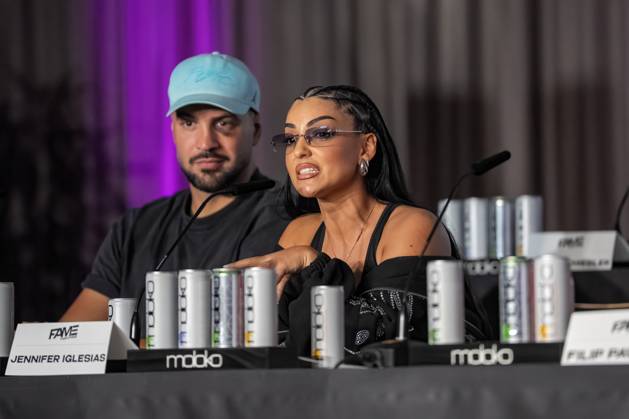 Press conference Fame Fighting 2025 Yasin Cilingir and Jennifer Iglesias at the press conference for Fame Fighting 2025 on 11 10 2025 at the Atlantic Hotel Essen Essen Atlantic Hotel Nordrhein Westfalen