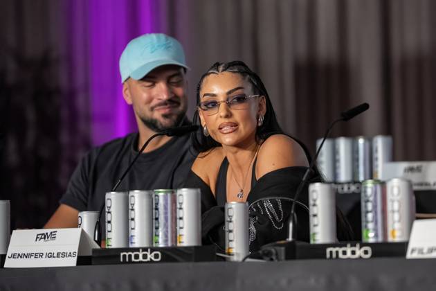 Press conference Fame Fighting 2025 Yasin Cilingir and Jennifer Iglesias at the press conference for Fame Fighting 2025 on 11 10 2025 at the Atlantic Hotel Essen Essen Atlantic Hotel Nordrhein Westfalen