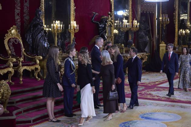 October 12, 2025, Madrid, Madrid, Spain: KING FELIPE VI of Spain and QUEEN LETIZIA of Spain CROWN PRINCESS LEONOR of Spain and PRINCESS SOFIA of Spain attend a reception during the National Day at the Royal Palace Madrid Spain - ZUMAc260 20251012_zep_c260_001 Copyright: xMikexChicorrox