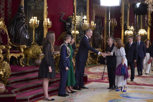 October 12, 2025, Madrid, Madrid, Spain: KING FELIPE VI of Spain and QUEEN LETIZIA of Spain CROWN PRINCESS LEONOR of Spain and PRINCESS SOFIA of Spain attend a reception during the National Day at the Royal Palace Madrid Spain - ZUMAc260 20251012_zep_c260_017 Copyright: xMikexChicorrox
