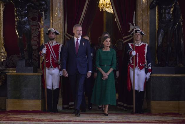 October 12, 2025, Madrid, Madrid, Spain: KING FELIPE VI of Spain and QUEEN LETIZIA of Spain CROWN PRINCESS LEONOR of Spain and PRINCESS SOFIA of Spain attend a reception during the National Day at the Royal Palace Madrid Spain - ZUMAc260 20251012_zep_c260_019 Copyright: xMikexChicorrox