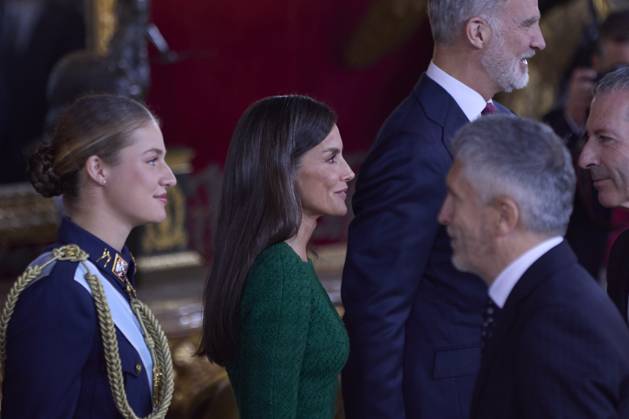 October 12, 2025, Madrid, Madrid, Spain: KING FELIPE VI of Spain and QUEEN LETIZIA of Spain CROWN PRINCESS LEONOR of Spain and PRINCESS SOFIA of Spain attend a reception during the National Day at the Royal Palace Madrid Spain - ZUMAc260 20251012_zep_c260_020 Copyright: xMikexChicorrox