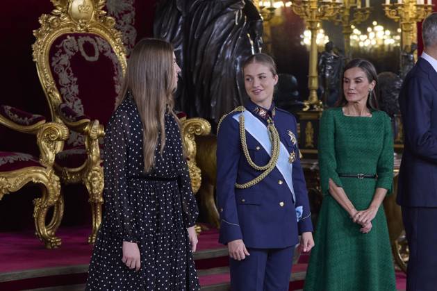 October 12, 2025, Madrid, Madrid, Spain: KING FELIPE VI of Spain and QUEEN LETIZIA of Spain CROWN PRINCESS LEONOR of Spain and PRINCESS SOFIA of Spain attend a reception during the National Day at the Royal Palace Madrid Spain - ZUMAc260 20251012_zep_c260_025 Copyright: xMikexChicorrox