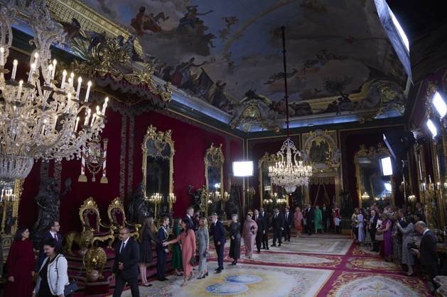 October 12, 2025, Madrid, Madrid, Spain: KING FELIPE VI of Spain and QUEEN LETIZIA of Spain CROWN PRINCESS LEONOR of Spain and PRINCESS SOFIA of Spain attend a reception during the National Day at the Royal Palace Madrid Spain - ZUMAc260 20251012_zep_c260_029 Copyright: xMikexChicorrox