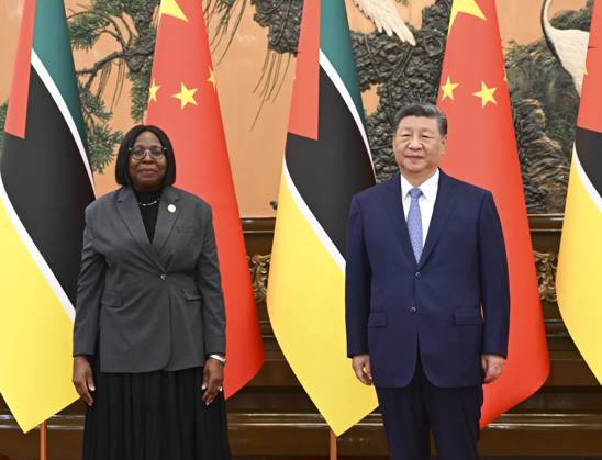 (251014) -- BEIJING, Oct. 14, 2025 -- Chinese President Xi Jinping meets with Prime Minister of Mozambique Maria Benvinda Delfina Levi, who is in Beijing for the Global Leaders Meeting on Women, at the Great Hall of the People in Beijing, capital of China, Oct. 14, 2025. ) CHINA-BEIJING-XI JINPING-MOZAMBICAN PM-MEETING (CN) ZhaixJianlan