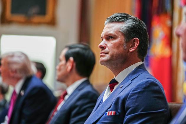 United States Secretary of War Pete Hegseth, listens as US President Donald J Trump participates in a Bilateral Lunch with the President of Ukraine Volodymyr Zelenskyy at the White House in Washington DC, on Friday, October 17, 2025. Copyright: xCNPx xMediaPunchx