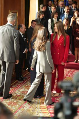 Spanish King Felipe VI and Queen Letizia with Princess Leonor de Borbon and Infanta Sofia de Borbon during an audience with the winners of finally college career of Oviedo University awards in Oviedo, on Friday 24 October 2025. Cordon Press